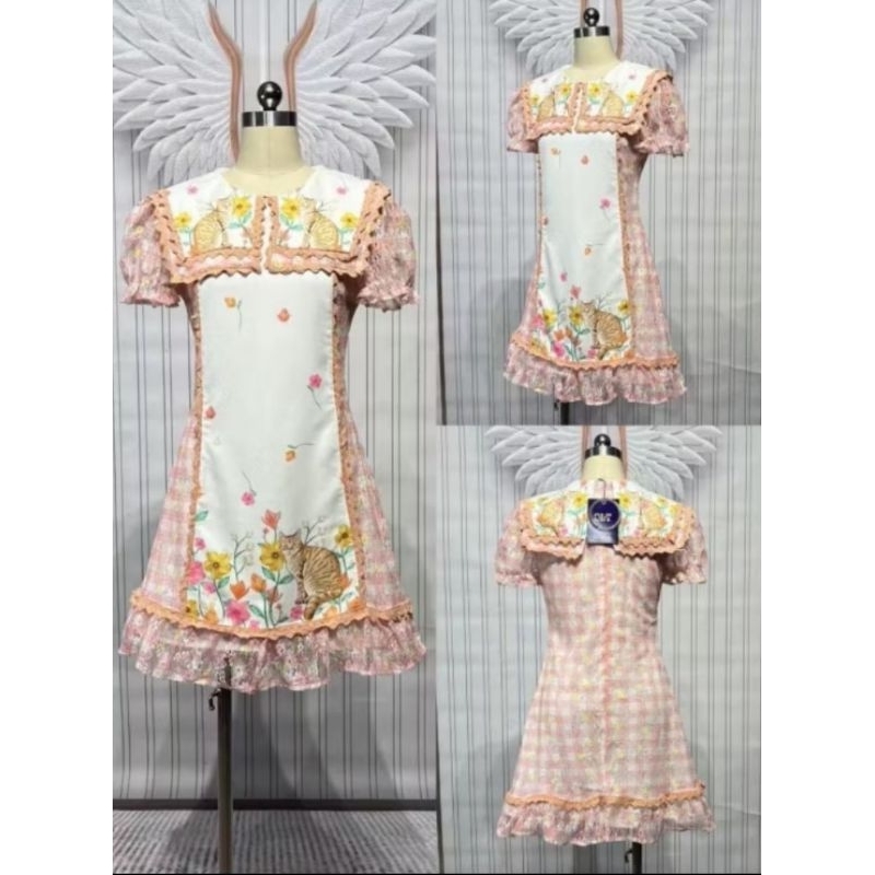 Mเดรสลายน้องแมวสีส้ม Chalita M