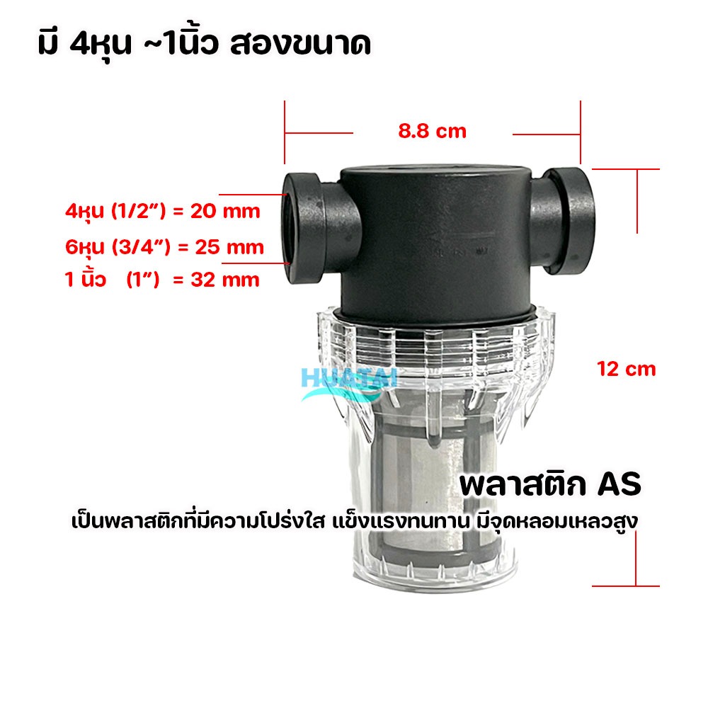 กระบอกกรองน้ำ 4หุน และ 6หุน 1นิ้ว เกลียวใน พร้อมข้อต่อPVC เทปพันเกลียว ไส้กรองสแตนเลส Washable pre filter