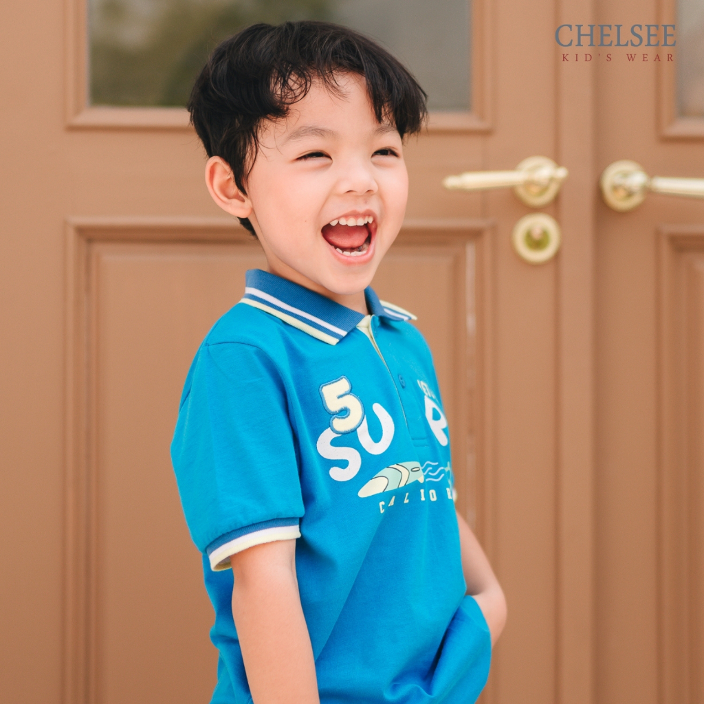 Chelsee เสื้อโปโล เด็กผู้ชาย แขนสั้น พิมพ์ลาย Let's go surf อายุ 1.5-10 ปี ผ้า 100%Cotton เสื้อผ้าเด็กโต รุ่น 128117