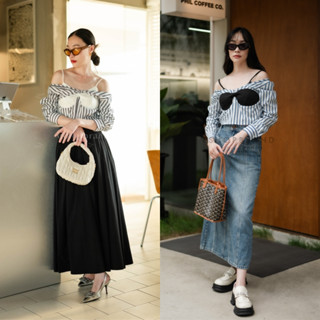 พร้อมส่ง เสื้อลายริ้วแขนยาวแต่งบรา งานป้ายvshop