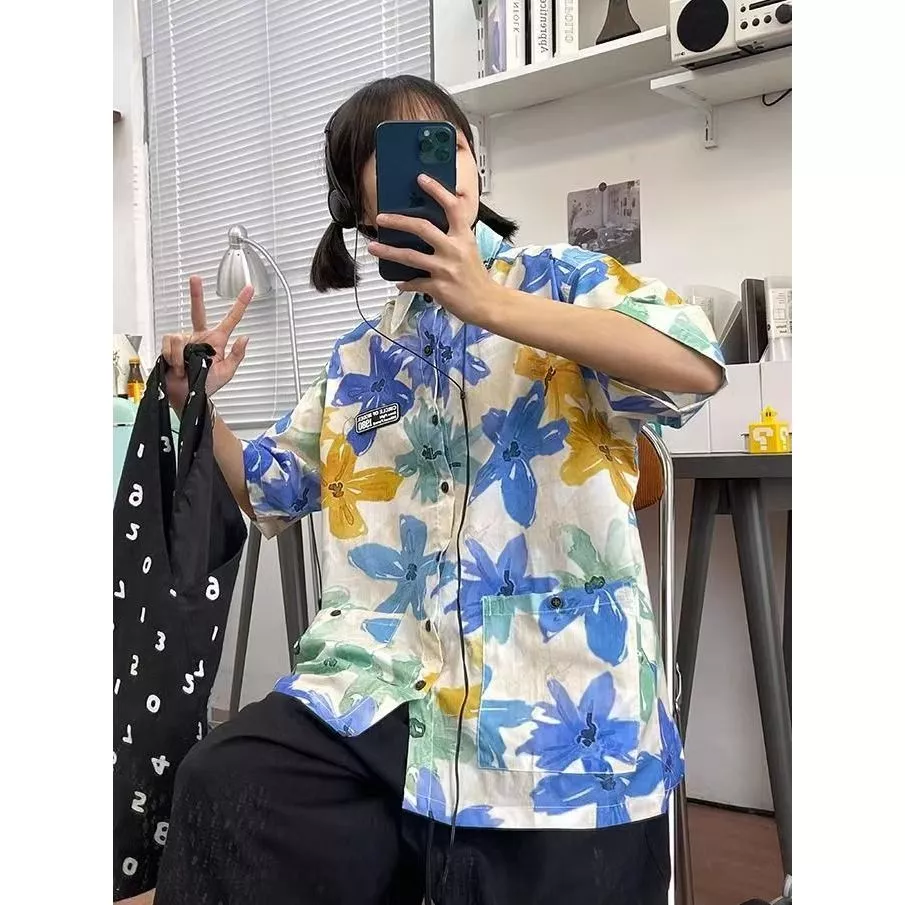 Veewink เสื้อสงกรานต์แขนสั้น ลายดอกวินเทจ Oversize ทรงหลวม thumbnail 4