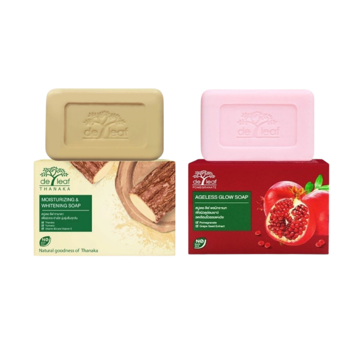 (1ก้อน) เดอ ลีฟ สบู่ทานาคา / สบู่ทับทิม De Leaf Thanaka Soap & Pomegranate Soap