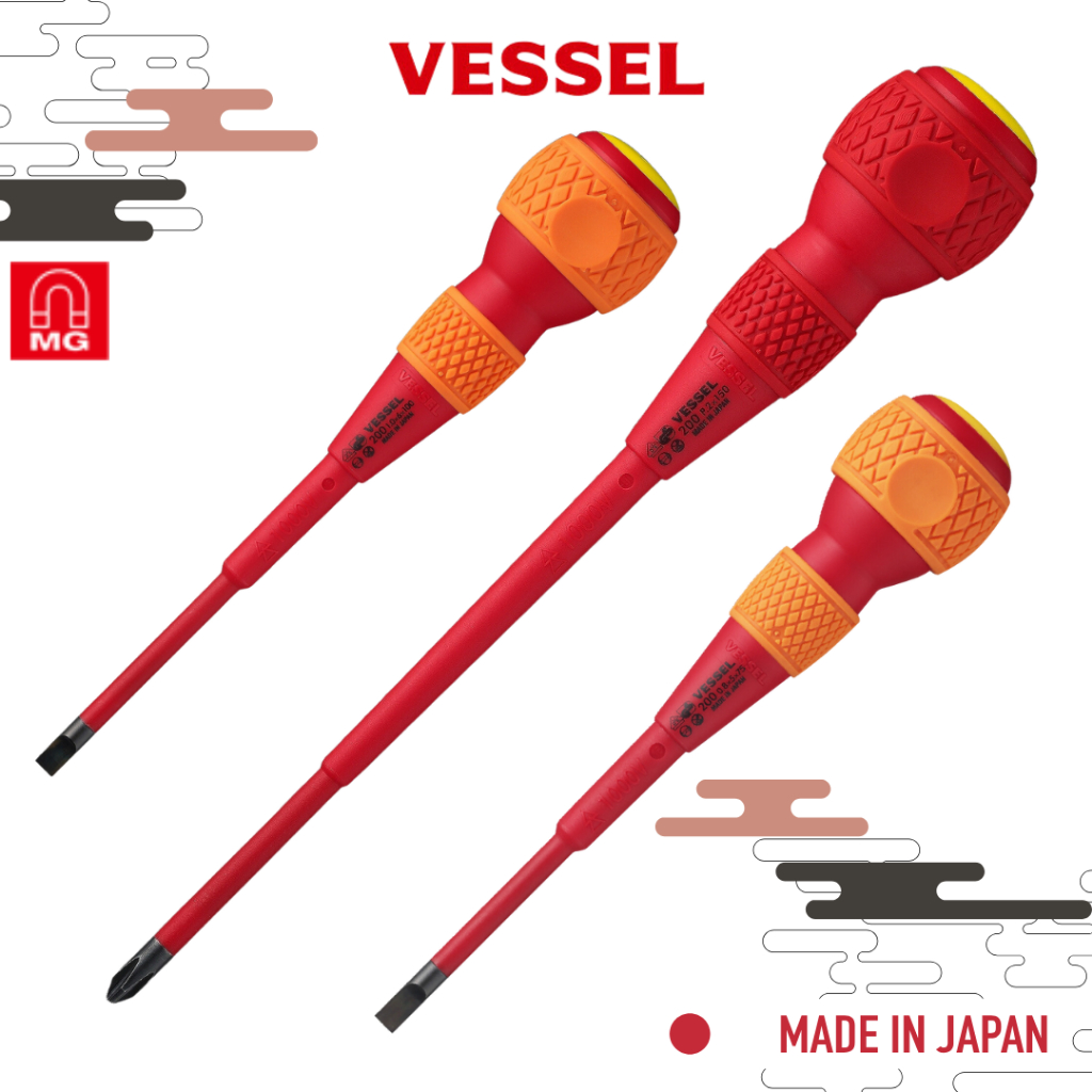 VESSEL ไขควงบอลกันไฟฟ้า 1000V แบบแฉก/แบน No.200