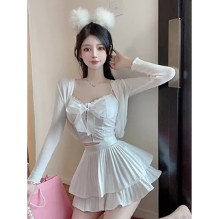 Rosie🍒พร้อมส่ง🍒เสื้อเซ็ท2ชิ้น ชุดsexy ชุดเจ้าหญิง เสื้อสายเดี่ยว+กระโปรงสั้น ชุดไปทะเล มีฟองน้ำ น่ารักเซ็กซี่เบาๆ