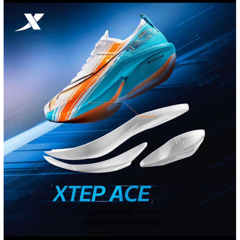 Xtep รองเท้าวิ่งรุ่น 160X 6.0 PRO, แผ่นคาร์บอน สำหรับผู้ชาย, รองเท้ากีฬามาราธอน ระบายอากาศดี,ดีดเด้ง