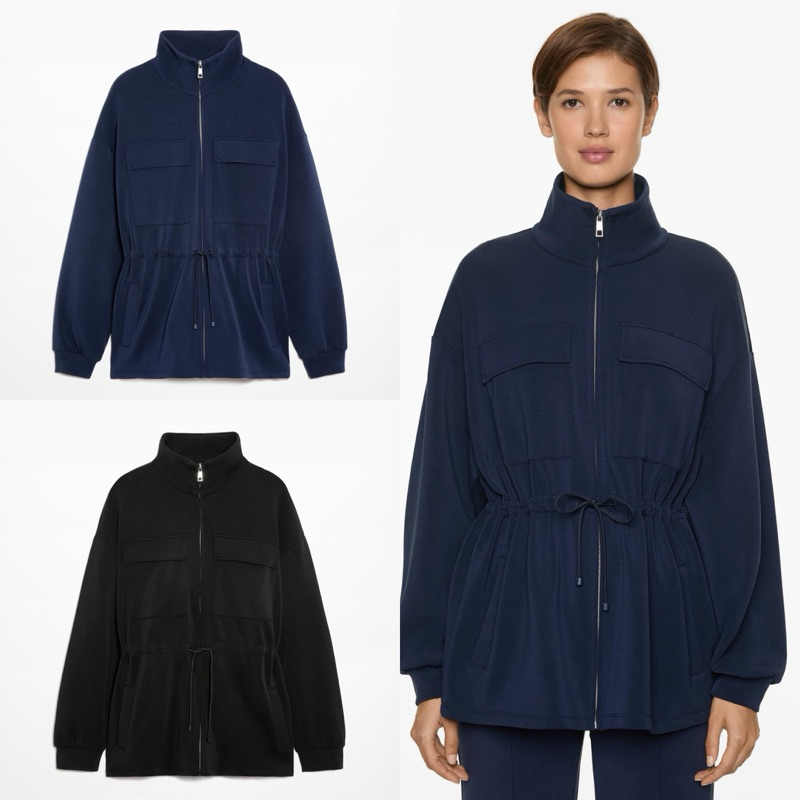 (ของแท้💯) Oysho long jacket with brushed modal and pockets แจ็คเก๊ทคอปีน ซิปหน้า รูดข้าง มี 2 สี