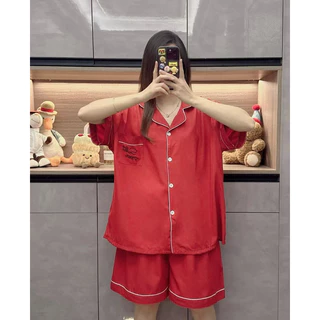 พร้อมส่ง!!!ชุดนอนผ้าไหมอิตาลีแขนสั้นขาสั้น อก 52นิ้ว ไซส์ใหญ่