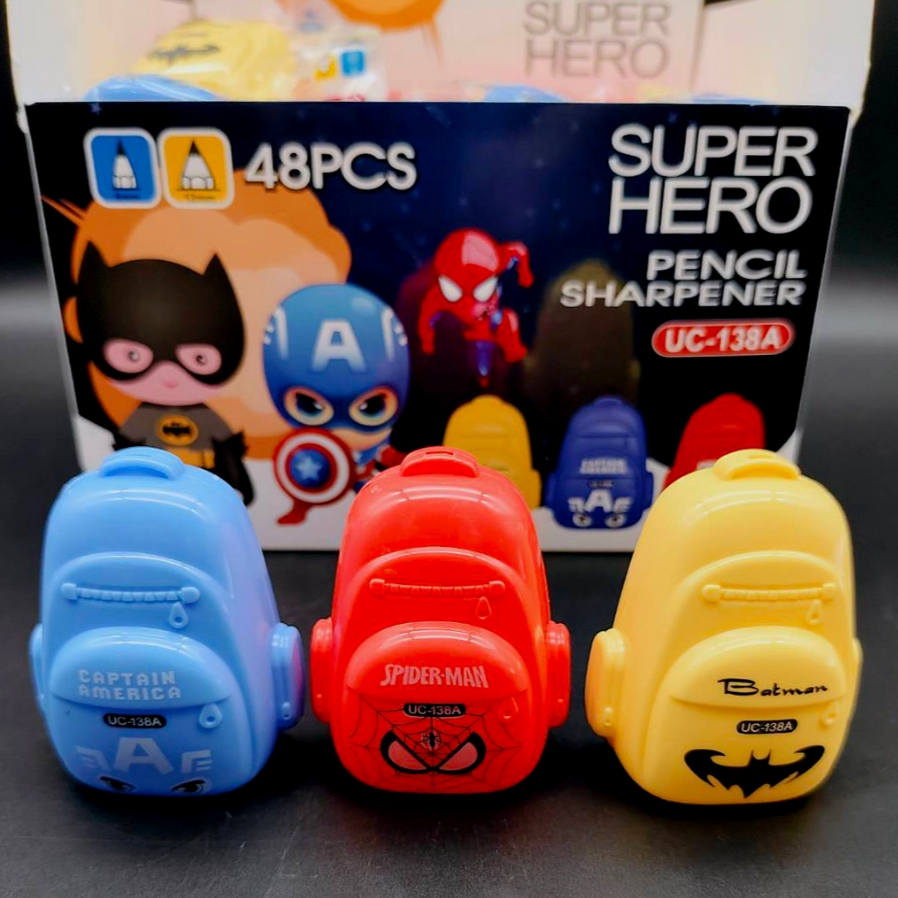 กล่อง 48 ชิ้น SuperHero (138A) กบเหลาดินสอ 2 รู ที่เหลาดินสอ แบบมือหมุน เหลาง่าย โรงเรียน สำนักงาน