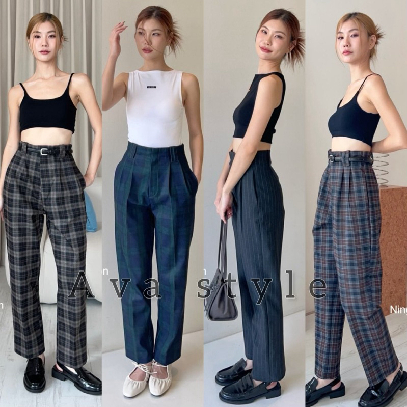 สก๊อตญี่ปุ่น 🔥กางเกงขากระบอก9ส่วนทรงบอย Syleวินเทจ ผ้าญี่ปุ่นสก๊อตเนื้อนุ่ม 🔥🔥🔥