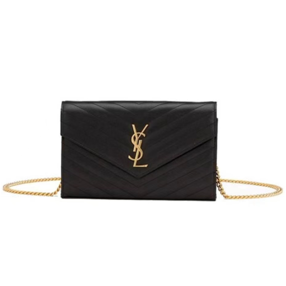 Saint Laurent แซงต์โลร็องต์ YSL ทองดำ chain ซองจดหมาย หรูหราระดับไฮเอนด์ fashion lady bag ของแท้ กระเป๋าสตางค์