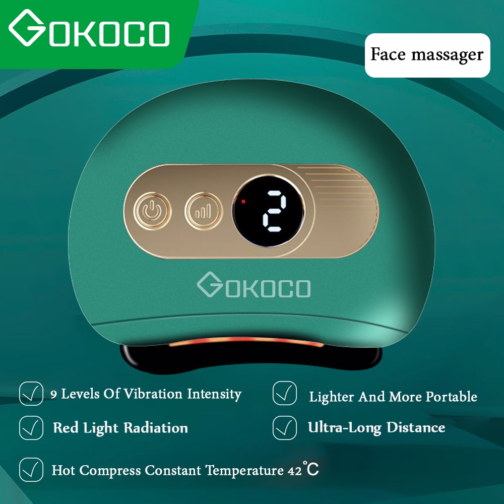 GOKOCO 2 in 1 เครื่องนวดหน้ากัวซาแบบไฟฟ้าNatural Bianstone บำบัด Gua Sha Body และ Facial Gua Sha