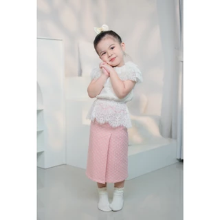 S002 ผ้าถุงลายไทย เอวยางยืด ชมพูลายดอกจิก ใส่ทำบุญ วันลอยกระทง วันภาษาไทย สีชมพู แม่ลูก งานแต่ง งานกฐิน