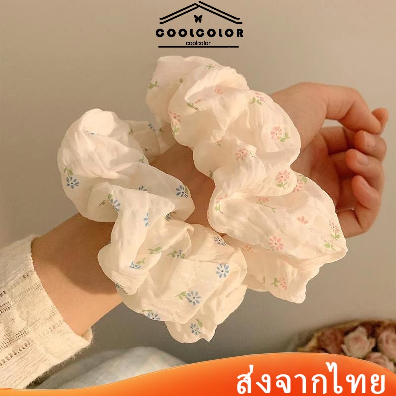 ในไทย💖ยางรัดผมหางม้า ลายดอกไม้ หวาน แฟชั่น สไตล์เกาหลี สําหรับผู้หญิง ความยืดหยุ่นสูง หลายสีให้เลือกCOD