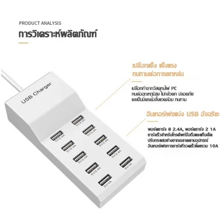 แบบชาร์จเร็ว USB หัวชาร์จ usb แท่นชาร์จ สมาร์ทชาร์จเร็ว 120w หัวขาร์จเร็ว10in1 สมาร์ทชาร์จเร็ว USB หลายพ