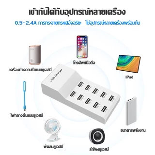 แบบชาร์จเร็ว USB หัวชาร์จ usb แท่นชาร์จ สมาร์ทชาร์จเร็ว 120w หัวขาร์จเร็ว10in1 สมาร์ทชาร์จเร็ว USB หลายพ