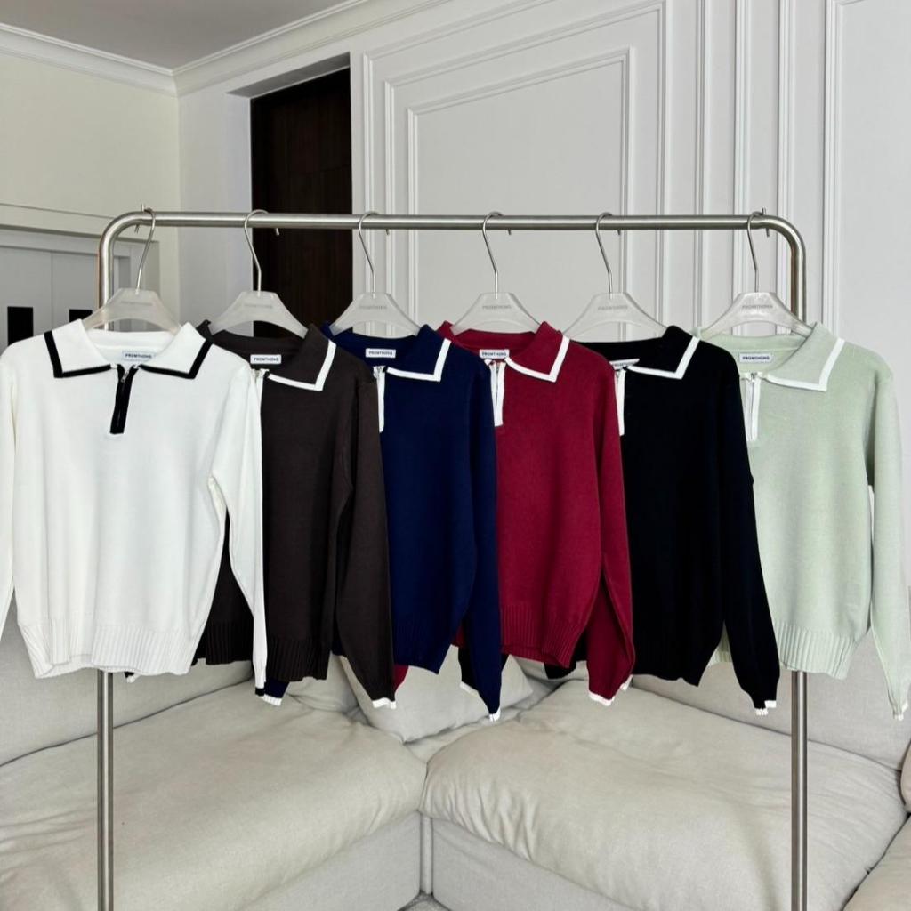PTPL2624 เสื้อโปโลแขนยาวแต่งขอบซิปหน้า PROMTHONG