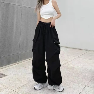 S-8XL กางเกงคาร์โก้สไตล์เกาหลี เอวปรับได้ กางเกงขากว้างทรงหลวม Clothing Pants เสื้อผ้า, Women
