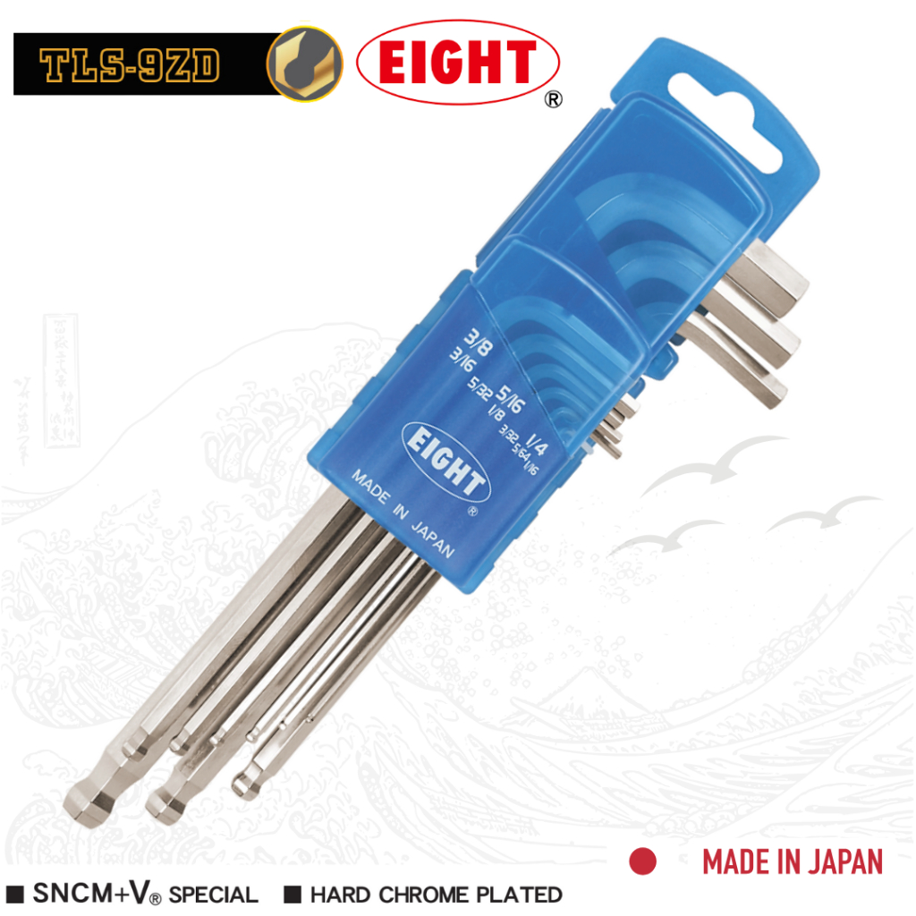 EIGHT ประแจหัวบอลเตเปอร์ ยาว สีขาว 9 ตัวชุด ขนาด 1/16 - 5/16 No.TLS-9ZD