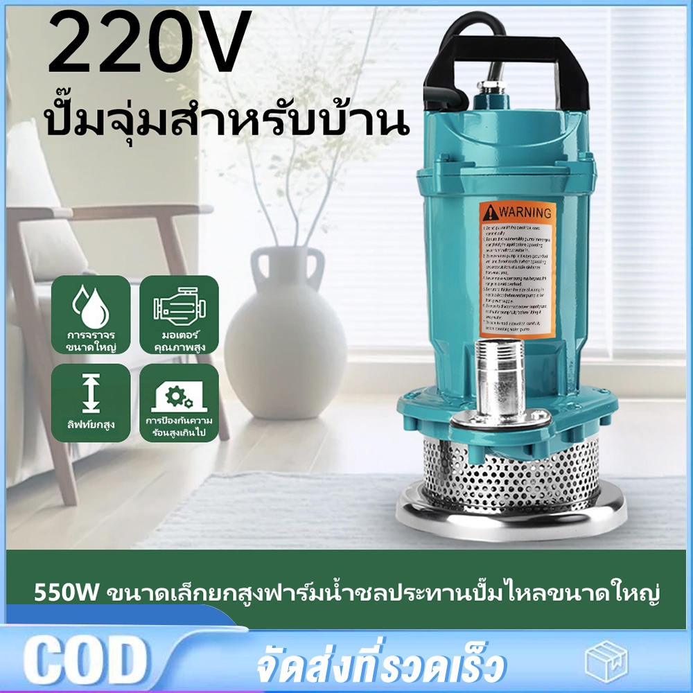 ปั๊มแช่ 1 นิ้ว 550W สายไฟ 10 เมตร ปั้มแช่ดูดโคลน มอเตอร์ทองแดงแท้ 100% ประสิทธิภาพที่ม