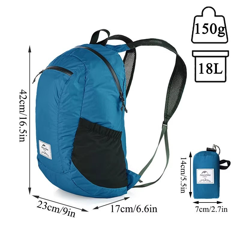 Naturehike 18 L เป้เดินป่าเป้สะพายหลังอัลตราไลท์พับเก็บได้กระเป๋าเดินทางท่องเ ที่ยวกลางแจ้งกระเป๋าเป้ตั้งแคมป์กลางแจ้ง