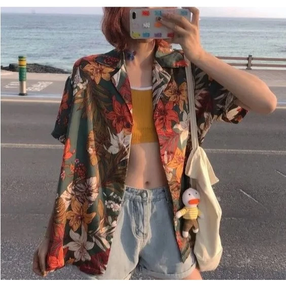 เสื้อฮาวายลายดอก ผู้หญิง ผ้าไหมอิตาลี แขนสั้น #305 thumbnail 5