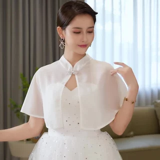 ผ้าคลุมไหล่ผ้าชีฟองทรงสั้นประดับเพชรสำหรับผู้หญิง