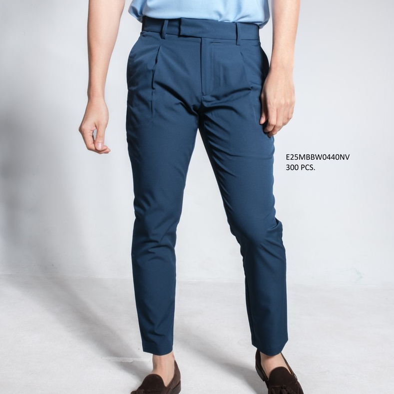 era-won กางเกง รุ่น GOLF FABRIC (065)  ทรงกระบอกเล็ก ขาเต่อ เอวยางยืด สี Navy