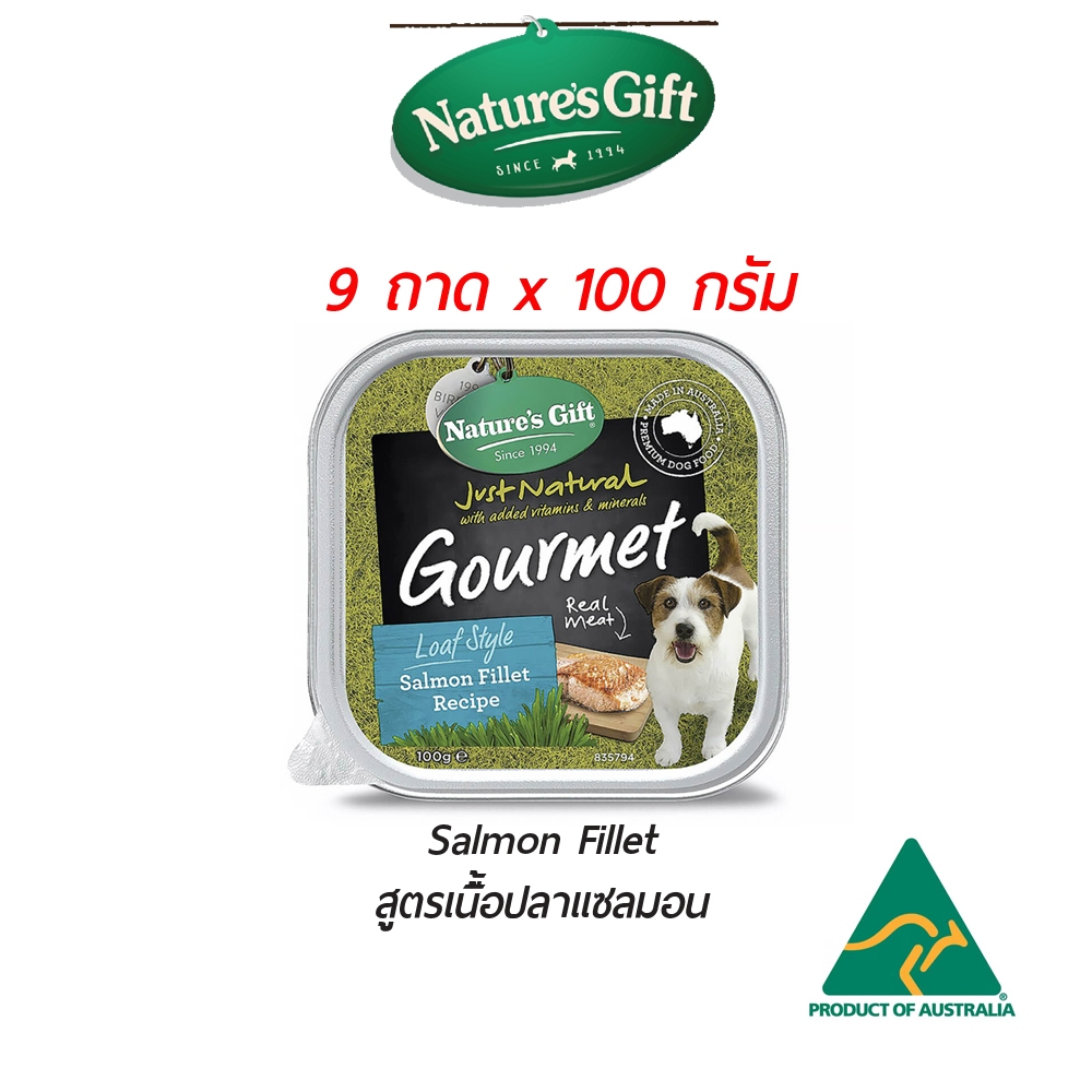 PROMO Nature's Gift Salmon Fillet อาหารสุนัข แบบถาดสูตร ปลาแซลมอน ออสเตรเลีย 100 กรัม 9 ถาด