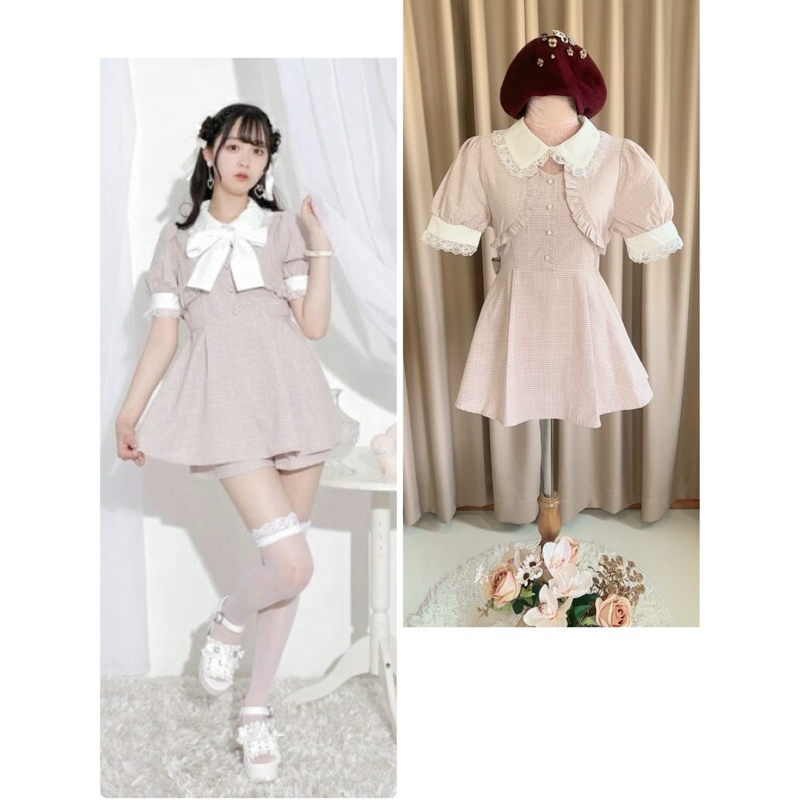 มินิเดรส/เสื้อ แบรนด์ NOEMIE สีชมพูลายตารางน่ารักมากๆ ไม่มีโบ หวานมากเหมือนเจ้าหญิง น่ารักมากๆค่ะ แบ