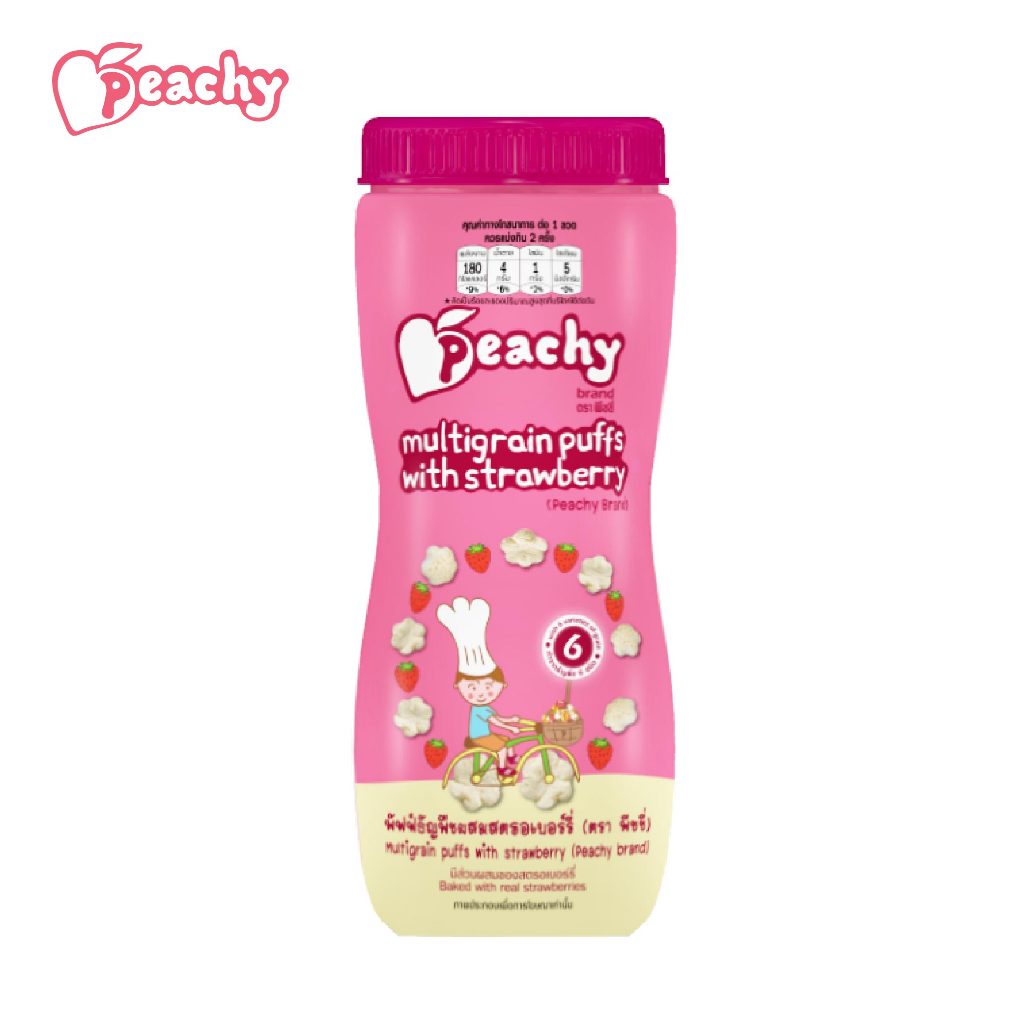 Peachy ขนมพัฟฟ์ธัญพืชผสมสตรอเบอร์รี่ 1 ขวด (R15)