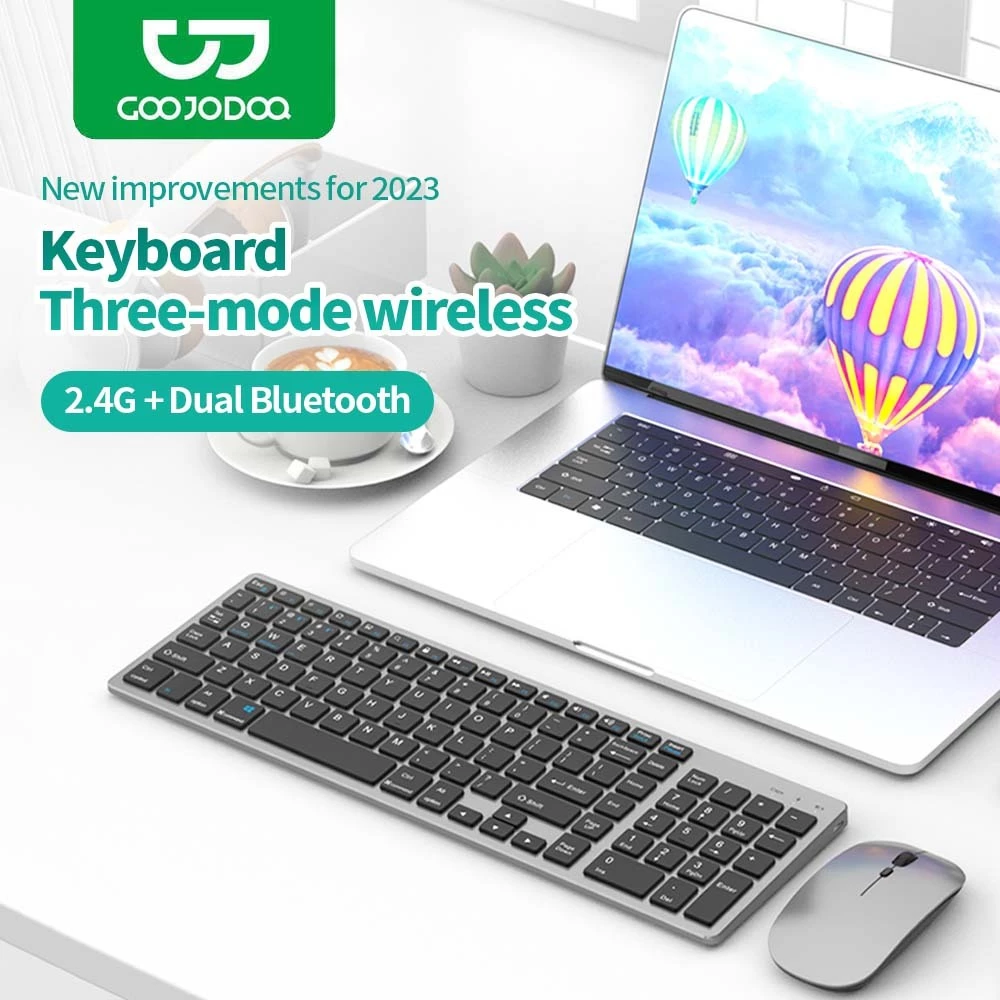 GOOJODOQ Modus ชุดคีย์บอร์ด เมาส์ไร้สาย บลูทูธ 3 102 คีย์ สําหรับ แล็ปท็อป เดสก์ท็อป PC