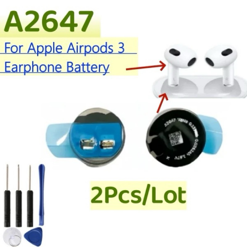 2ชิ้น/ล็อต A2647เปลี่ยนแบตเตอรี่สำหรับ airpods 3 /Air pods 3 A2564 A2565 airpods แบตเตอรี่ทดแทน3rd + เครื่องมือฟรี