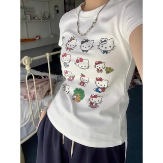 (จัดส่งตลอด 24 ชั่วโมง）Angle Official baby tee เสื้อเบบี้ทีลายวน เสื้อครอปท็อป แขนสั้น พิมพ์ลายหัวจ#0717