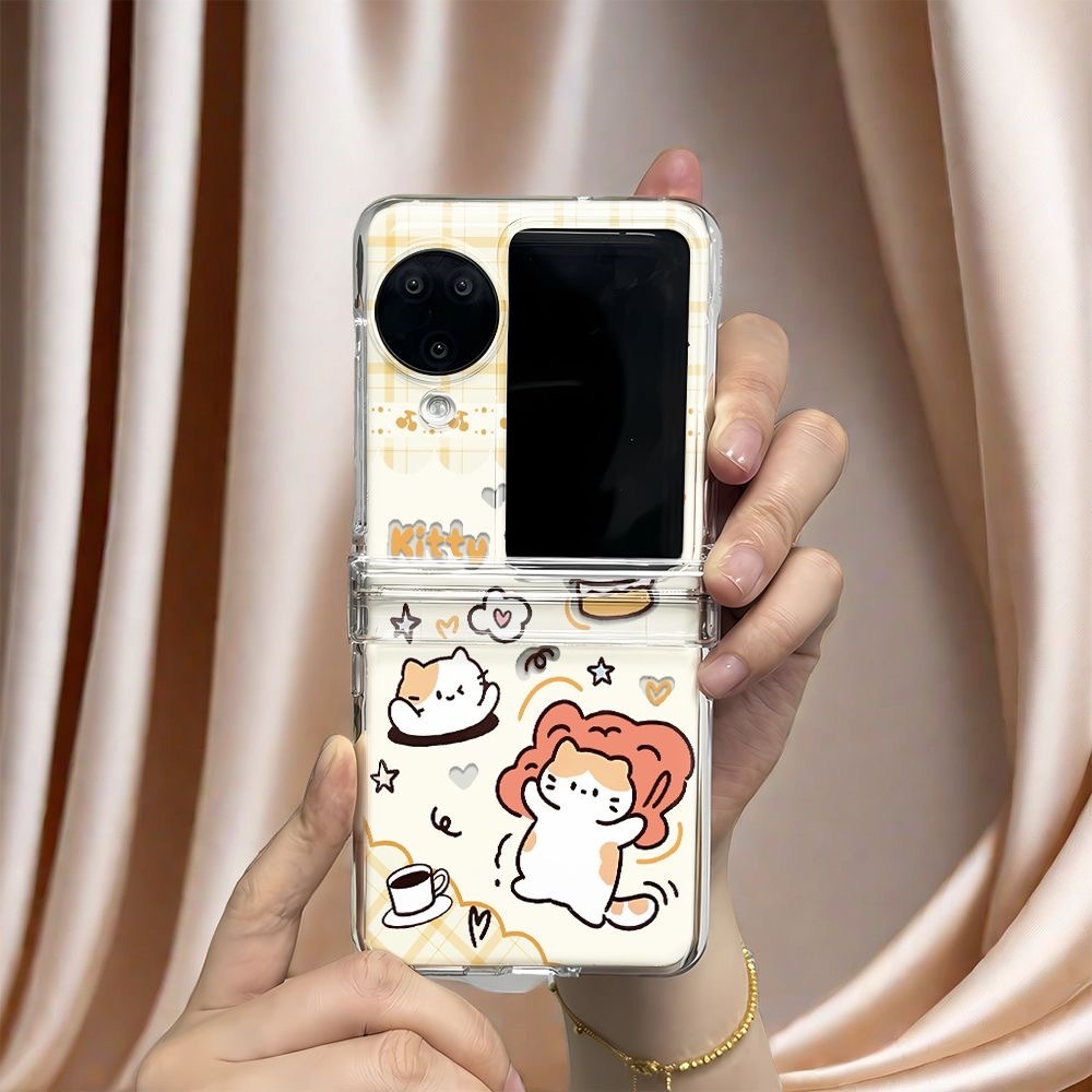 เคสโทรศัพท์มือถือสำหรับ OPPO Find N3 Flip , Find N2 Flip พร้อมลายน้องแมว ลายดีไซน์สุดคิวท์