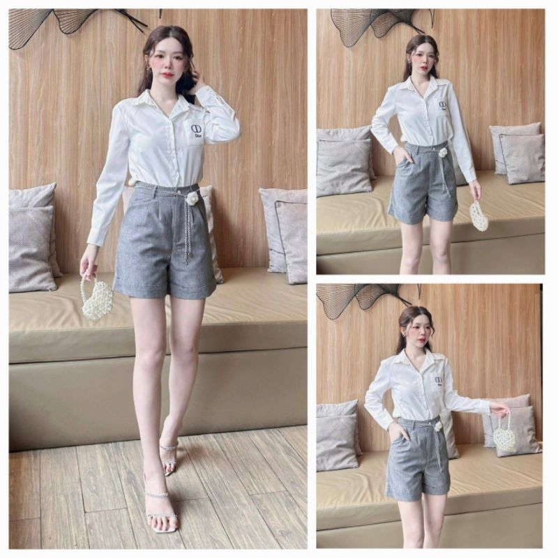 408💘มีM,L[ปกติ]เสื้อหน้า23"หลัง29"กก16"เซตกางเกงขาสั้นทรงเชิ้ตเสื้อปัก3ชิ้น