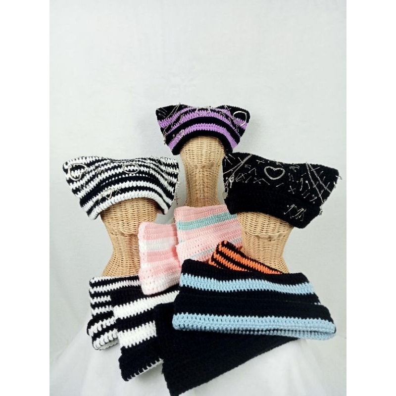 หมวกไหมพรมหูแมวงานแฮนด์เมดใช้เวลาทำ3วันค่า