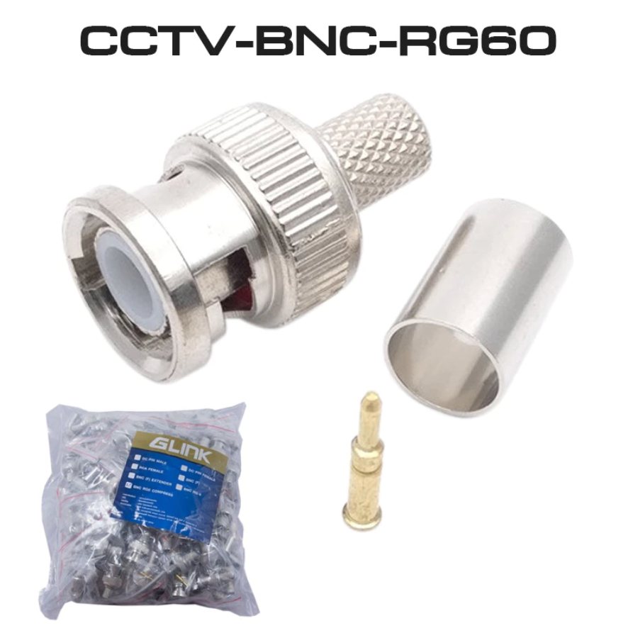 Glink CCTV-BNC RG6/RG59 หัว BNC ตัวผู้สำหรับเข้าสาย RG6 (BNC แบบบีบใช้คีมย้ำ) 1แพ็ค 100ตัว