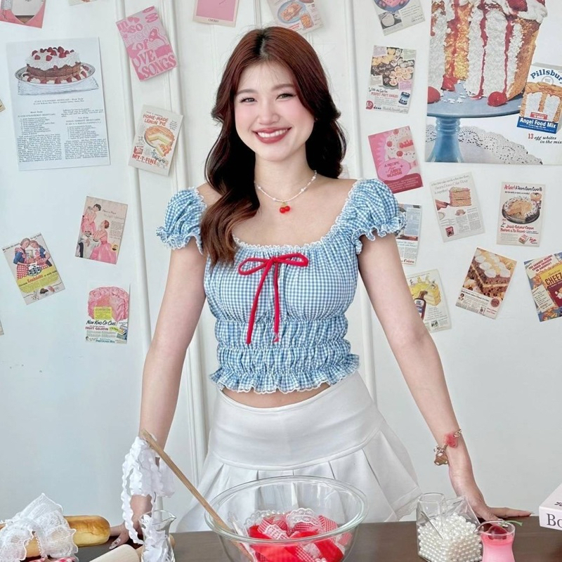 KF Flower เสื้อลายทางแขนตุ๊กตา ผูกโบว์ 🎀💐