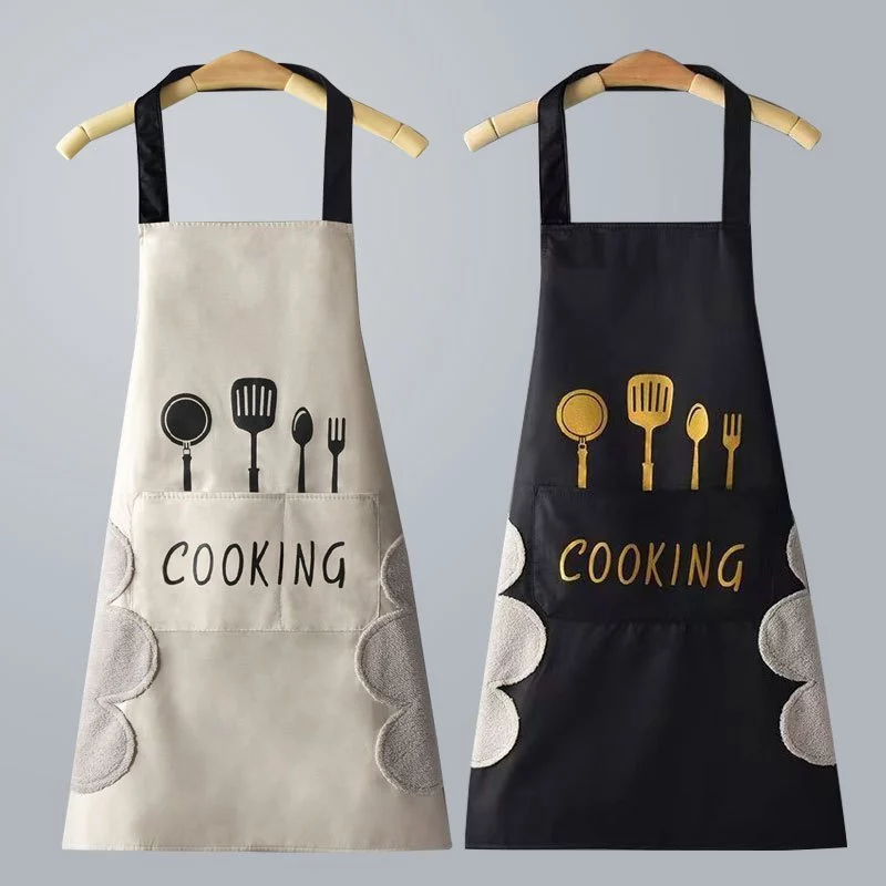 ผ้ากันเปื้อนCooking PVC พร้อมผ้าเช็ดมือด้านข้าง กันนำ้ กันนำ้มัน100% สไตล์เกาหลี สำหรับทำอาหาร ห้องครัว พร้อมส่งจากไทย