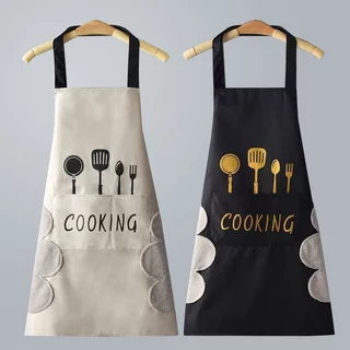 ผ้ากันเปื้อนCooking PVC พร้อมผ้าเช็ดมือด้านข้าง กันนำ้ กันนำ้มัน100% สไตล์เกาหลี สำหรับทำอาหาร ห้องครัว พร้อมส่งจากไทย