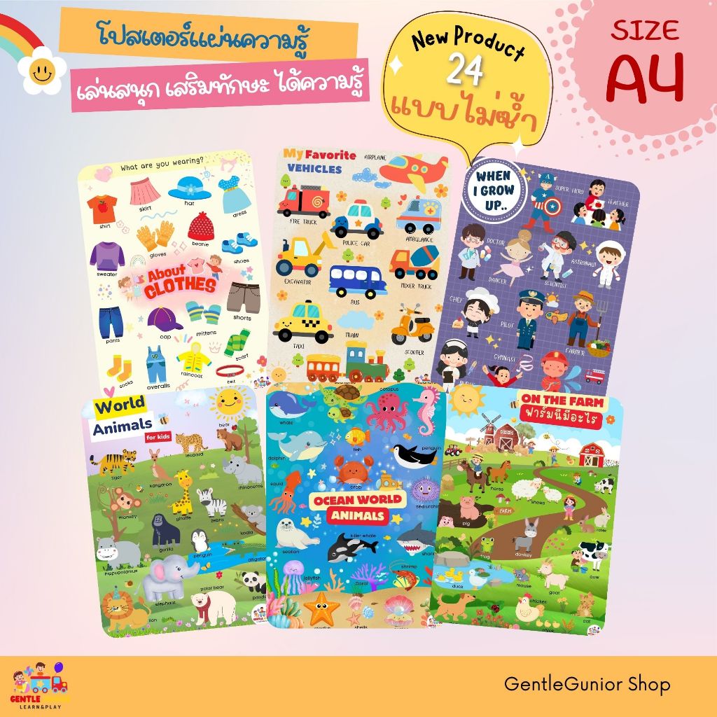 NEW!! แผ่นความรู้ หมวด รู้จักสี และอีก 24 แบบ!! สำหรับเด็กๆ ขนาด A4 สื่อการสอนหัดอ่านเสริมพัฒนาการ - รูปที่ 4