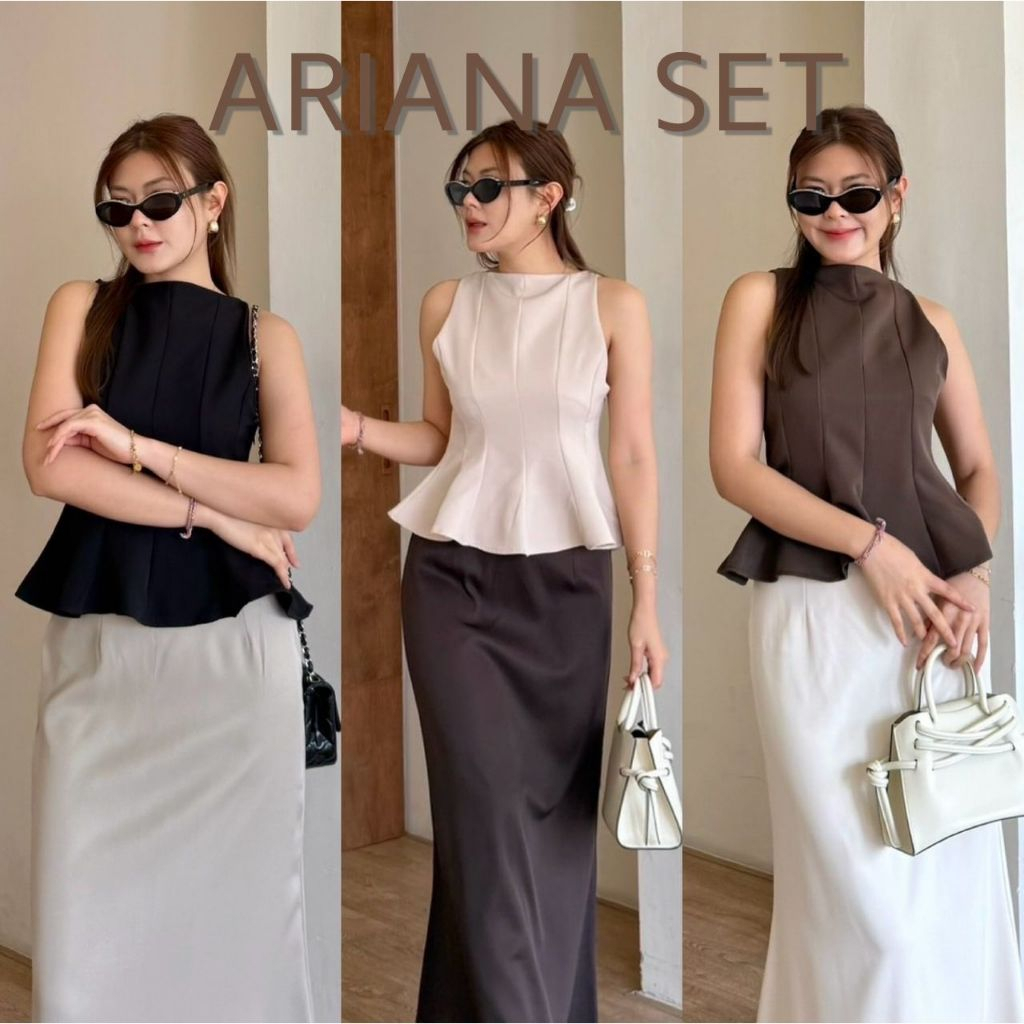 Ariana Set : ชุดเซ็ทกระโปรงยาว งาน 2 ชิ้น ชุดเซ็ทกระโปรง เสื้อแขนกุดแต่งระบายชาย งานเรียบหรูมาก ARPA- (B004)