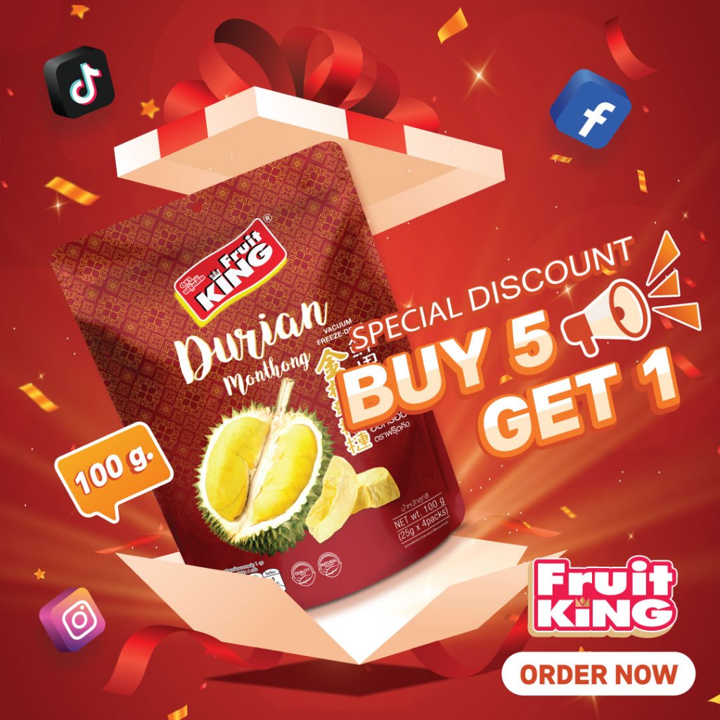 (5 Free 1) Durian Monthong Freeze Dried ทุเรียนหมอนอบกรอบ 100g สุดคุ้ม!!