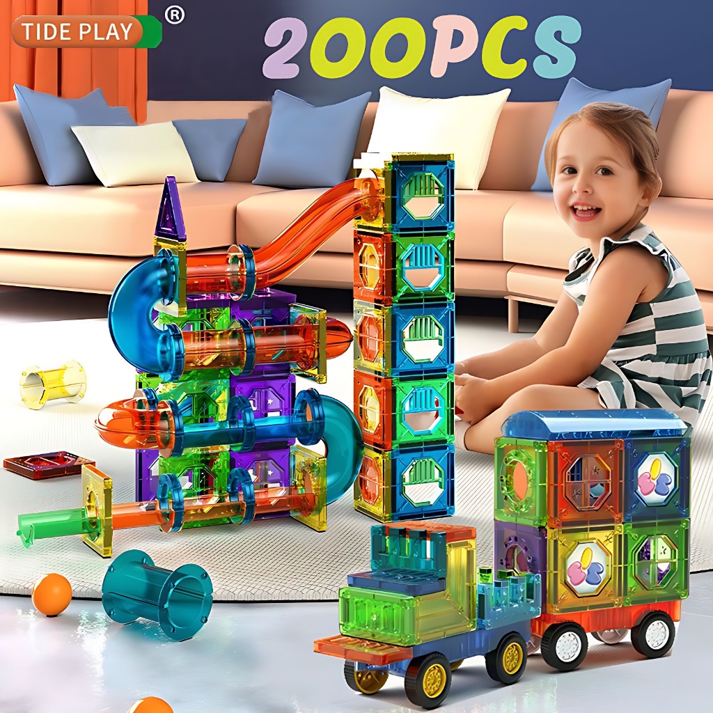 STEM บล็อกตัวต่อแม่เหล็ก3D ของเล่นเสร พัฒนาการ200ชิ้น magnetic tiles ต่อแม่เหล็ ของเล่นเด็ก ชุดตัวต่