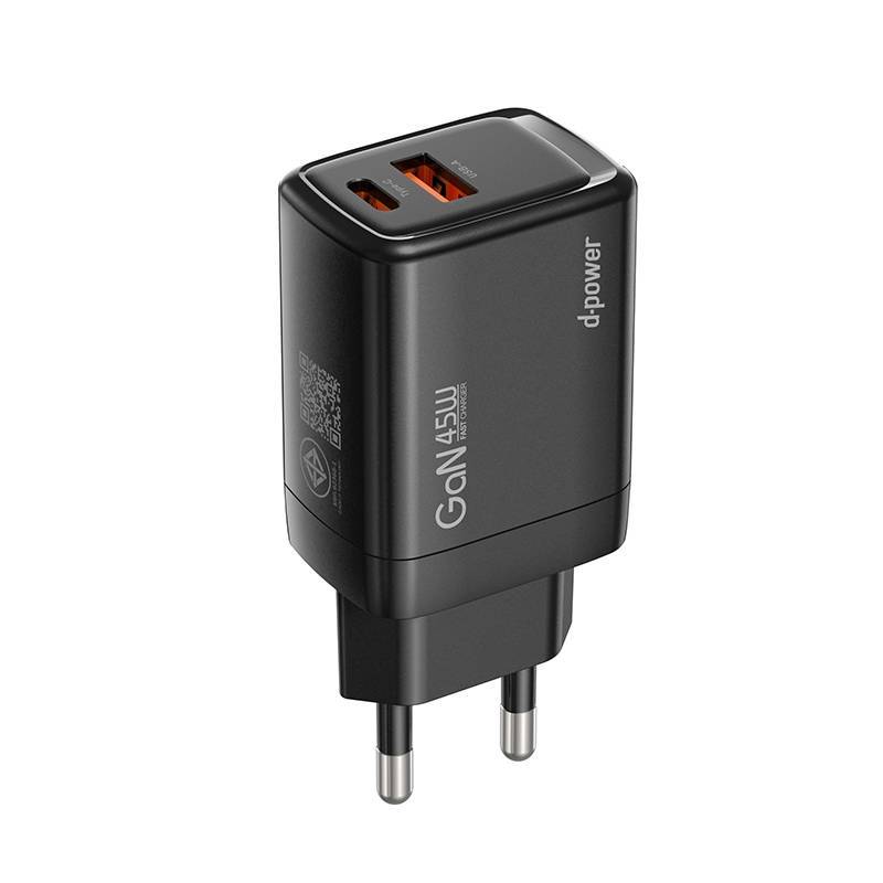 d-power Adapter GaN45W Fast Charger รุ่น AP-44  หัวชาร์จเร็ว PD 45W 2 พอร์ต Type C/USB-A