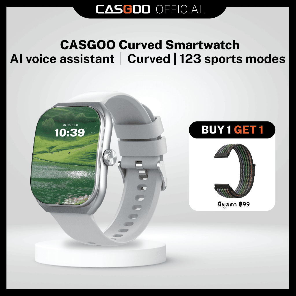 [จอโค้ง] CASGOO สมาร์ทวอทช์ 2025 ผู้ช่วย AI รับสายบลูทูธ SMS กันน้ำ IP68กันน้ำ 123โหมดกีฬา