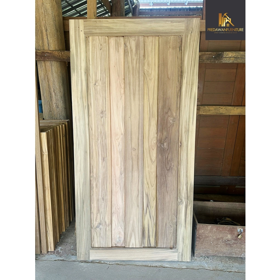 PF_Phrae | ประตูไม้สักแท้ ลายเรียบ ไม้สักแห้ง ขนาด80x200 , 90x200 , 100x200ซม.