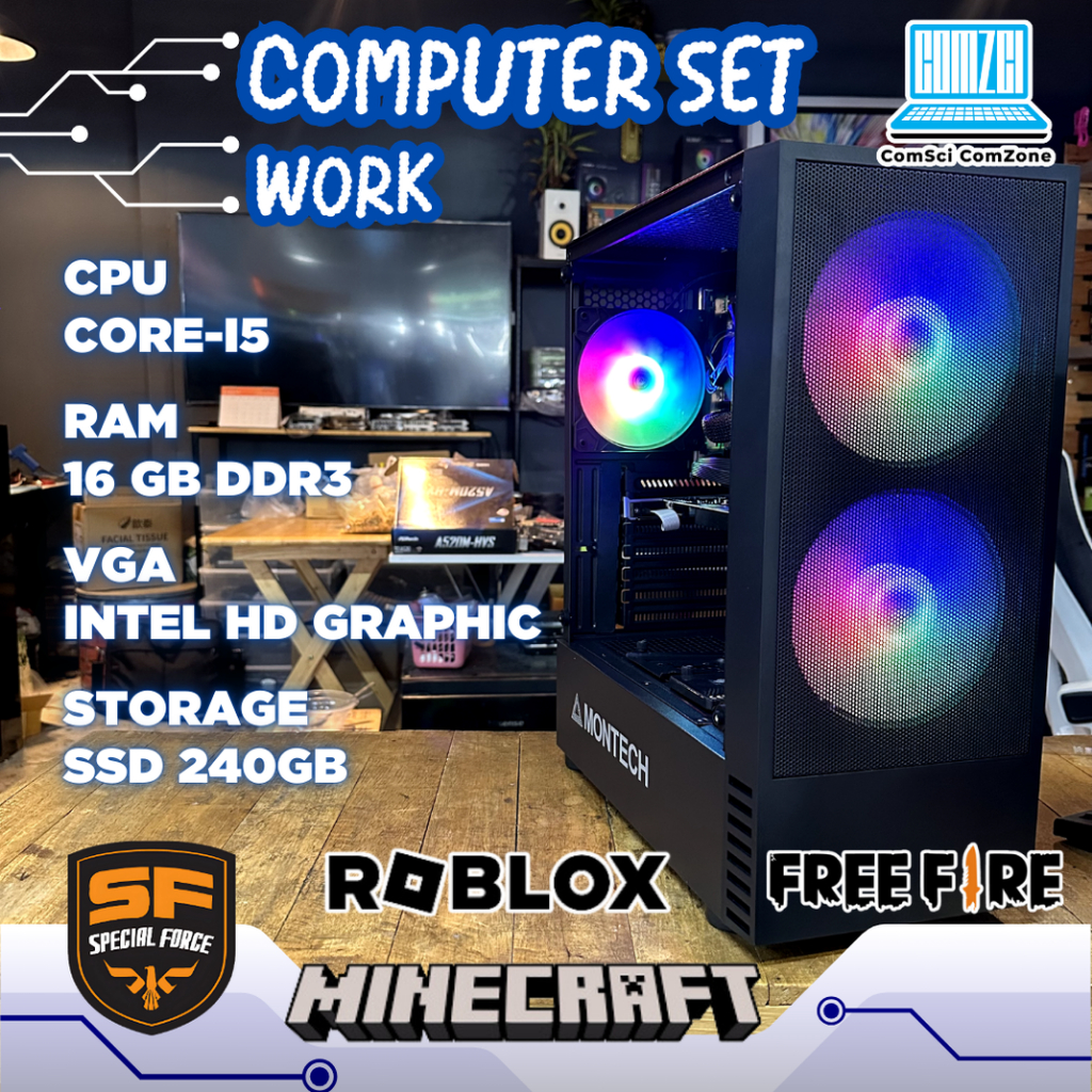 คอมพิวเตอร์ครบชุด Core-i5 / Ram 16GB / SSD 240GB / Intel HD Graphic ทำงาน, เล่นเกม SF/Roblox/FreeFire -ComSciComZone