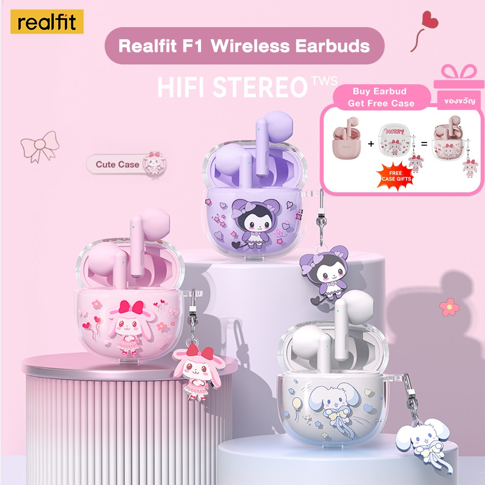 Realfit F1 หูฟังบลูทูธไร้สายแท้ เสียง HiFi, ENC HD Call, ไมโครโฟนในตัว, เล่นได้ 25 ชม.