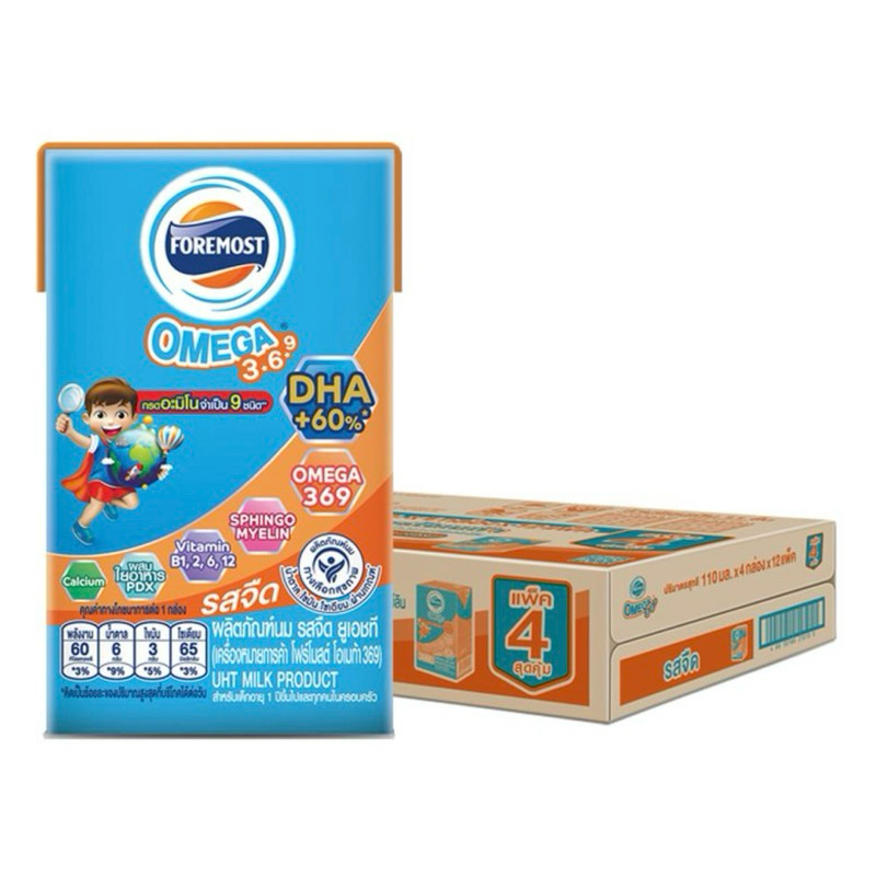 Foremost โฟร์โมสต์ โอเมก้า นมยูเอชที รสจืด 110มล. (48กล่อง) นมโฟร์โมสต์ นมจืด นม